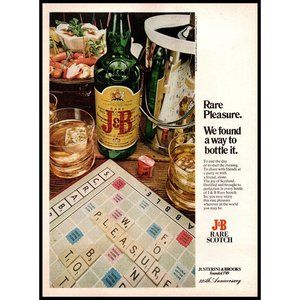 1974 J&B Scotch Vintage Print Ad Scrabble Board Game Charcuterie Tray Wall Art